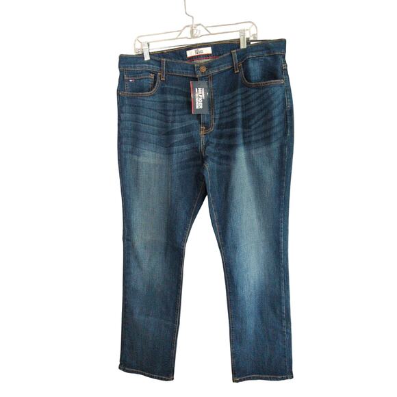 Tommy Hilfiger Jeans Mens 38x32 Blue Straight Stretch New - Picture 1 of 9